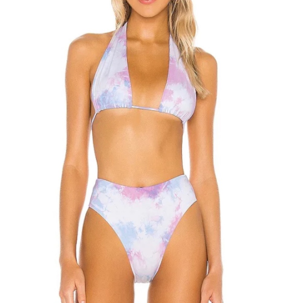 Frankie’s Bikinis Tie Die Halter top high waisted bikini